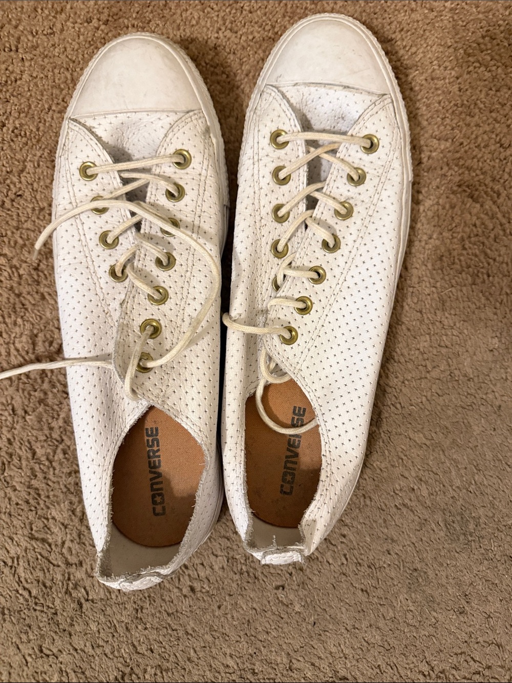 Converse Perforated White Low-Top Sneakers with Gold Eyelets